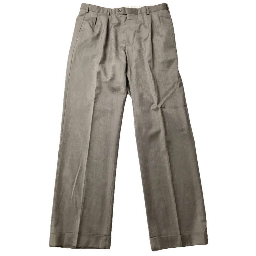 J. Hilburn 36x32 Beige Taupe Wool Herringbone Dress Pants w/Cuffs MADE IN ITALY
